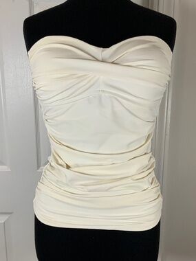 Relleciga Ivory Ruched Strapless Bandeau Tankini Swim Top Small Sweatheart